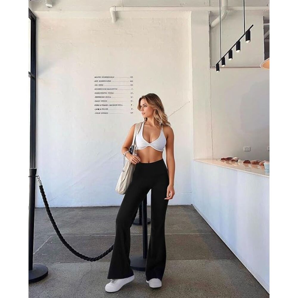 MOOSLOVER Black Foldover Flare Leggings | Y2K Low Rise Bootcut Yoga Pants